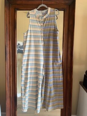 Three Bird Nest Two-Tone Striped Sleeveless Maxi Dress in Blue and Beige